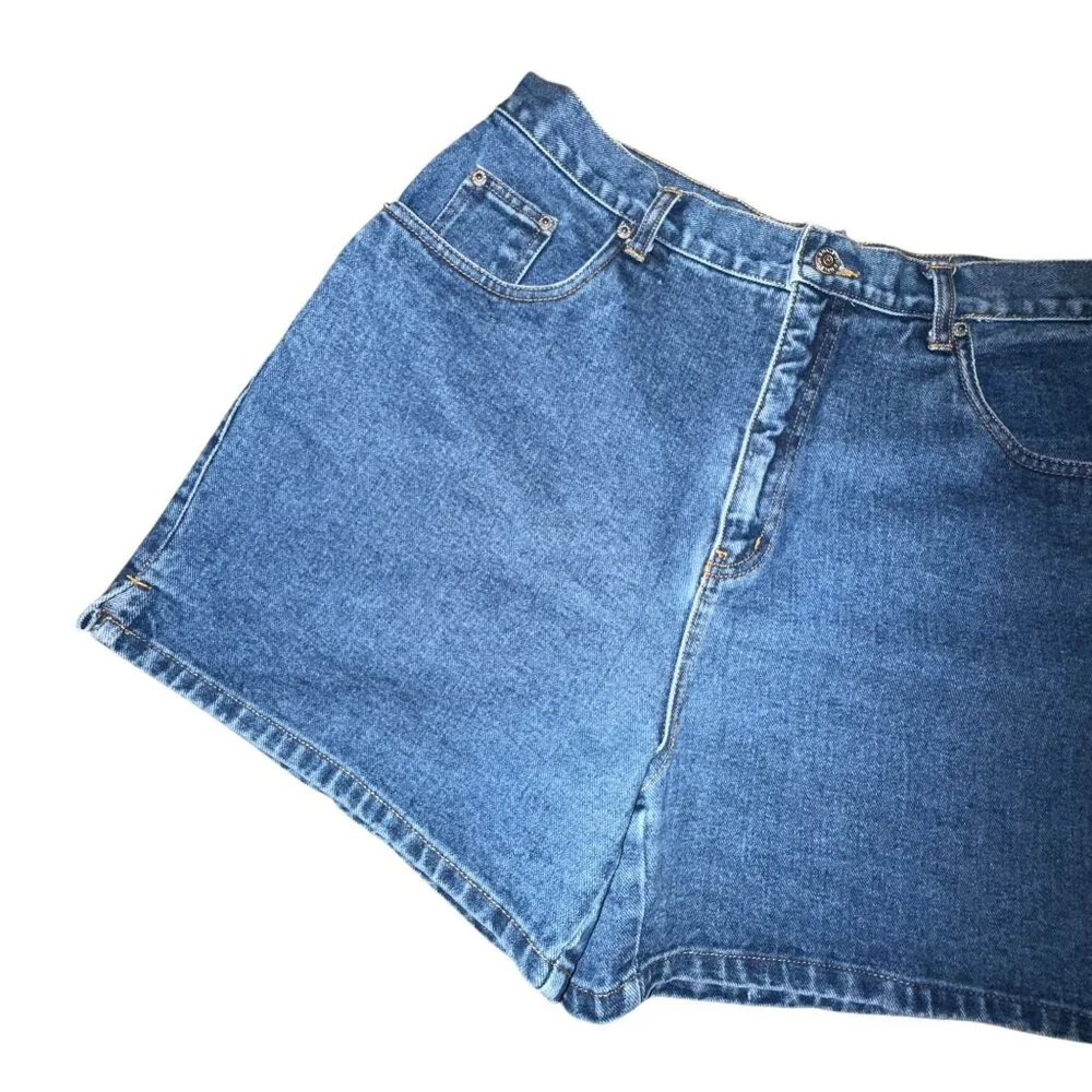 Vintage Halston Medium Wash Mom Shorts Womens 16 Retro Pockets Logo Blue - Picture 2 of 7